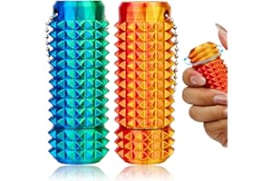 XIAWALANGZHUO 2 Pcs Little Ouchies Pain Fidget, Rotate Pain Stim Fidget Toys for Adults to Stress Relief, 3D Printed Spiky Grippie Stim Keychain Anxiety Relief (Blue Green,Red Gold)