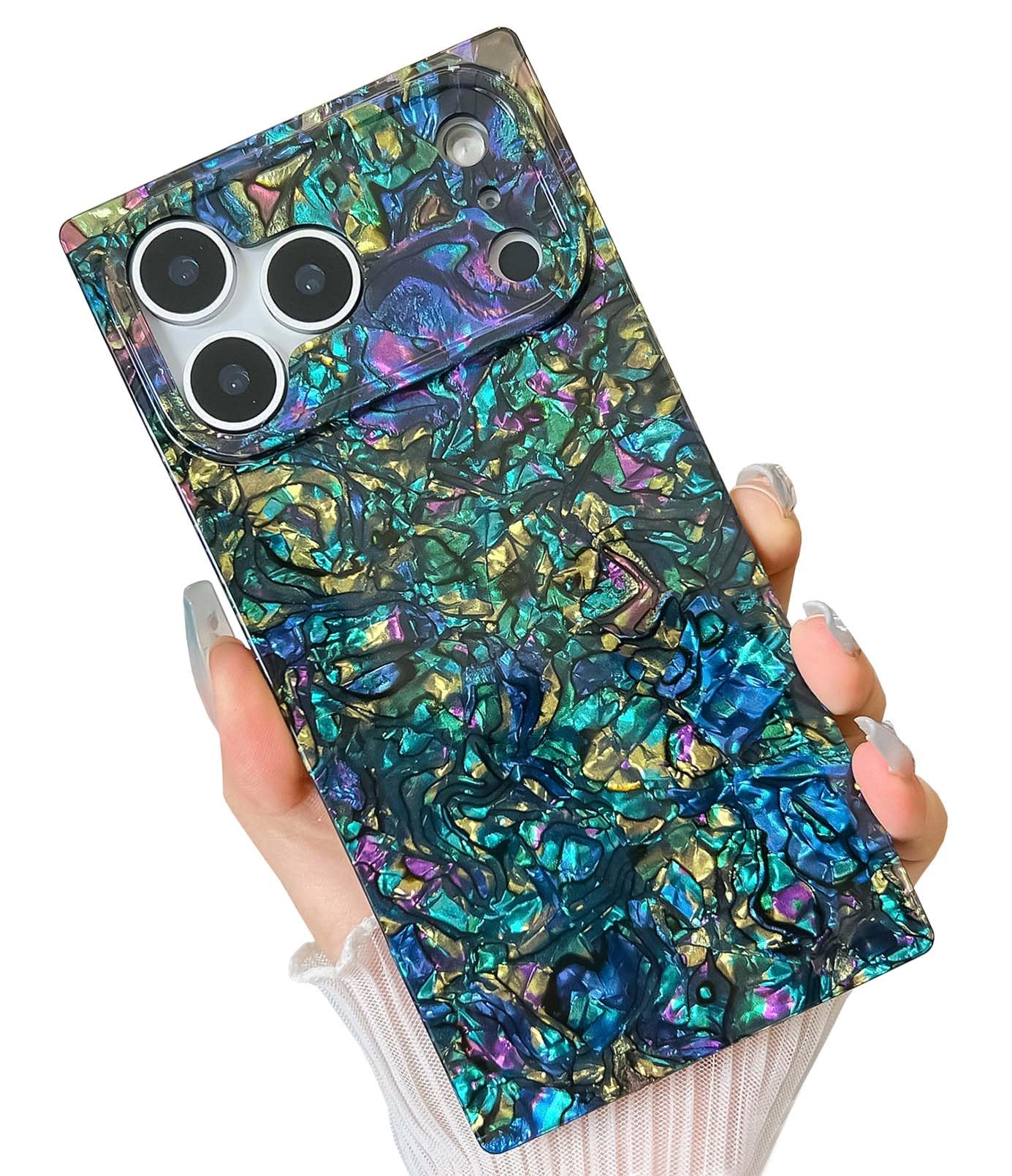 KERZZIL Elegent Pearl Pattern Compatible with iPhone Rectangle Edge Case, Slim Soft TPU Silicone Protective Bumper Cases Cover(Black Pearl,17 Pro)