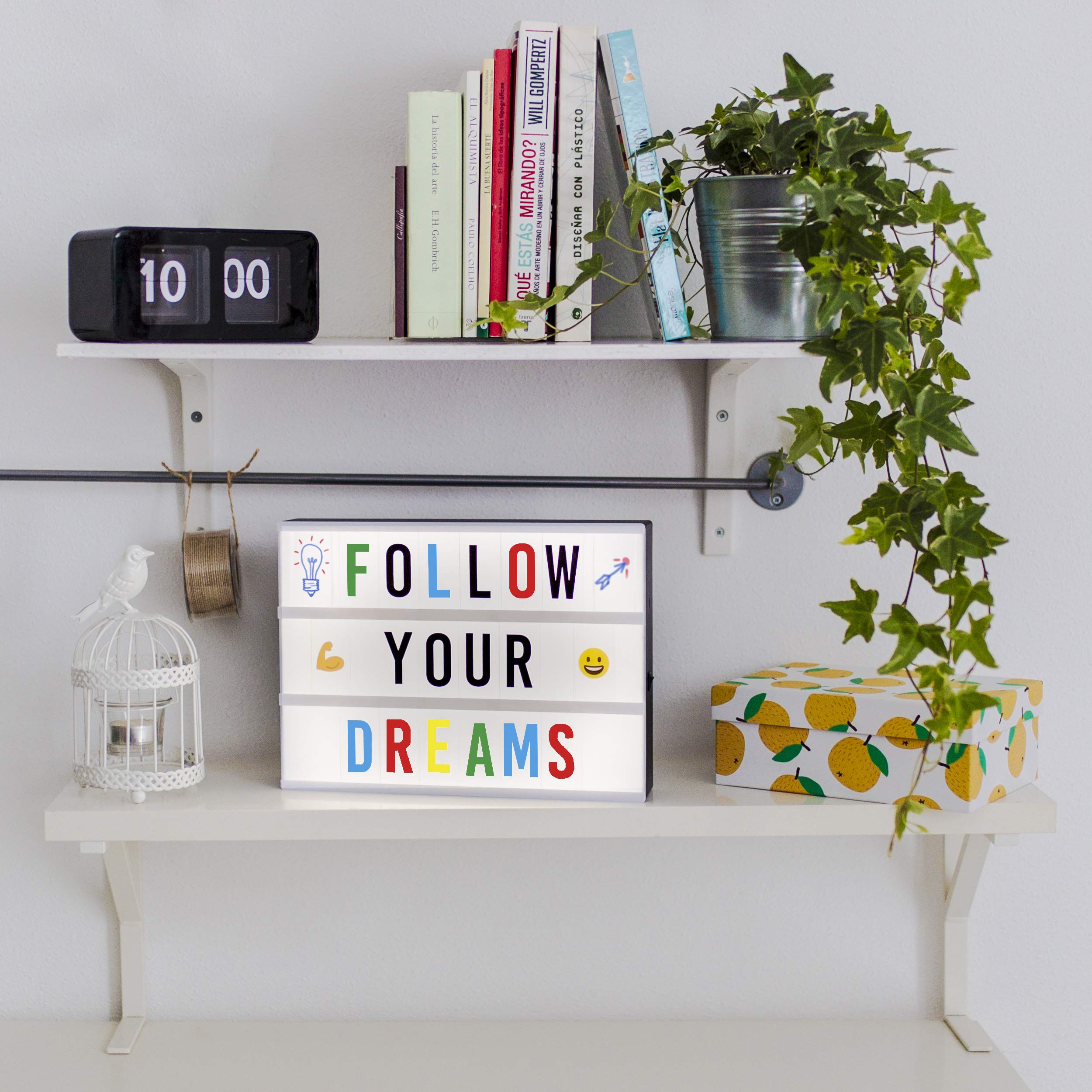 Cinema Light Box with 400 Letters, Symbols, Emojis, 2 Markers, USB - BONNYCO | Led Light Box Home Decor, Room Decor | Cinema Led Sign Letters Board Novelty Gifts Christmas Birthdays | Marquee Lightbox