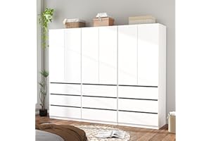Mhsatyrs Armoire Wardrobe Closet with Drawers：75" Large White Wardrobe Closet Cabinet with 6 Doors for Hanging Clothes, Modern Wooden Bedroom Armoires with 9 Drawers and Storage (B+B+B, 94.5")