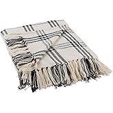 DII Modern Farmhouse Plaid Collection Cotton Fringe Throw Blanket, 50x60, White/Black