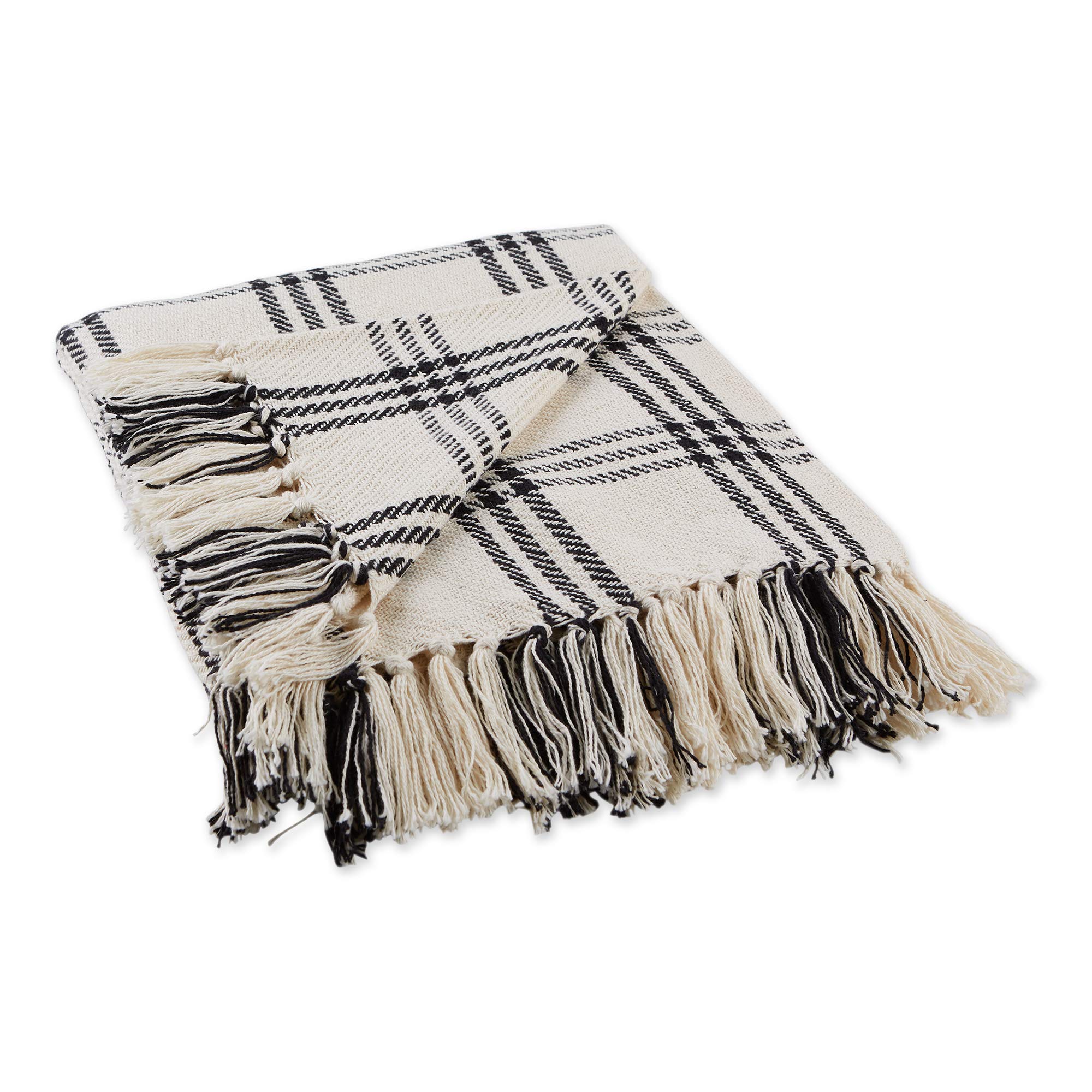 DII Modern Farmhouse Plaid Collection Cotton Fringe Throw Blanket, 50x60, White/Black