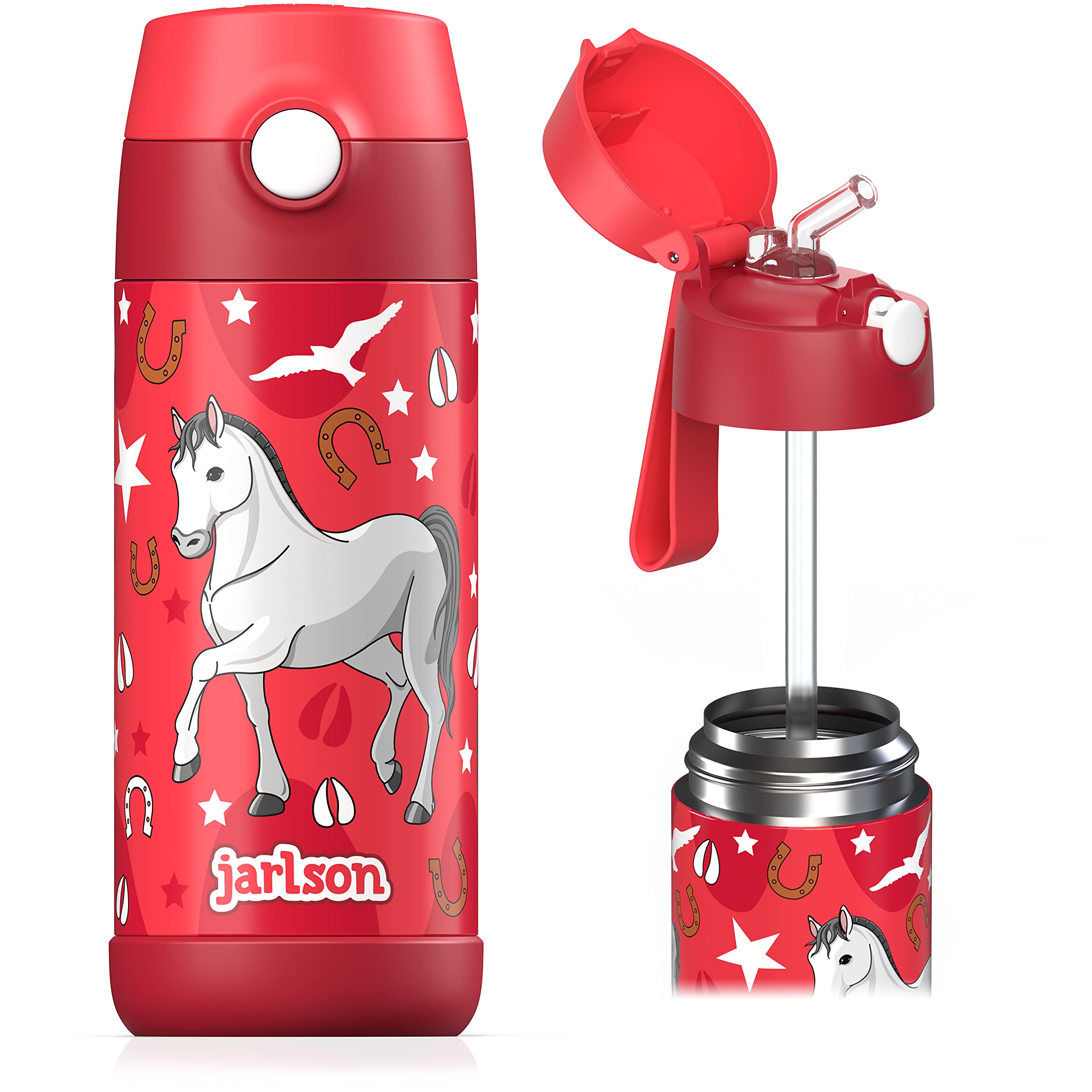 JARLSON Children's Drinks Bottle, Thermal Stainless Steel Water Bottle, 350 ml, BPA , Leak-Proof, with Straw, Bottle for School, Nursery โ image 1