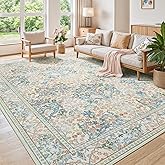 Lessymo Floral Washable Rugs 8x10, Faux Wool Soft Area Rugs for Living Room Bedroom, Boho Non-Slip Forest Stain Resistance Large Carpet for Dining Room Home Office, Beige Brown