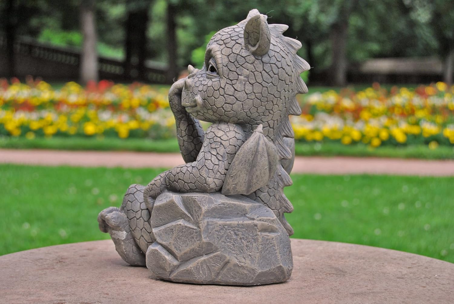 Figura Da Giardino - Drago Si Riscalda - Statua Deko Fantasy
