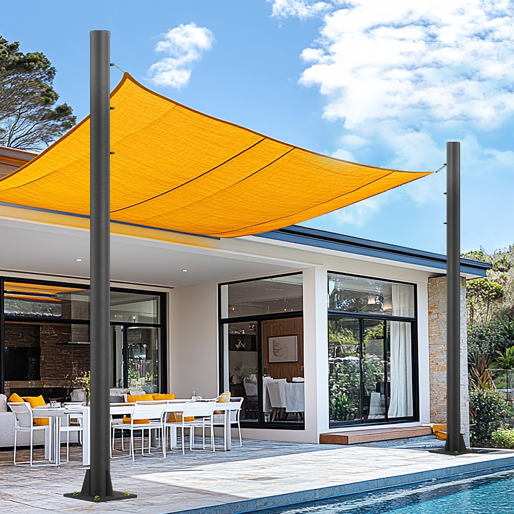 Photo 1 of 2 Pack Shade Sail Poles, 10 FT Outdoor Sun Shade Poles for Deck, 2.4" Diameter Steel Heavy Duty Shade Pole Kit for Outdoor Shade in Ground and Backyards, Patio, Deck, Black Three Ring Sun Shade Pole