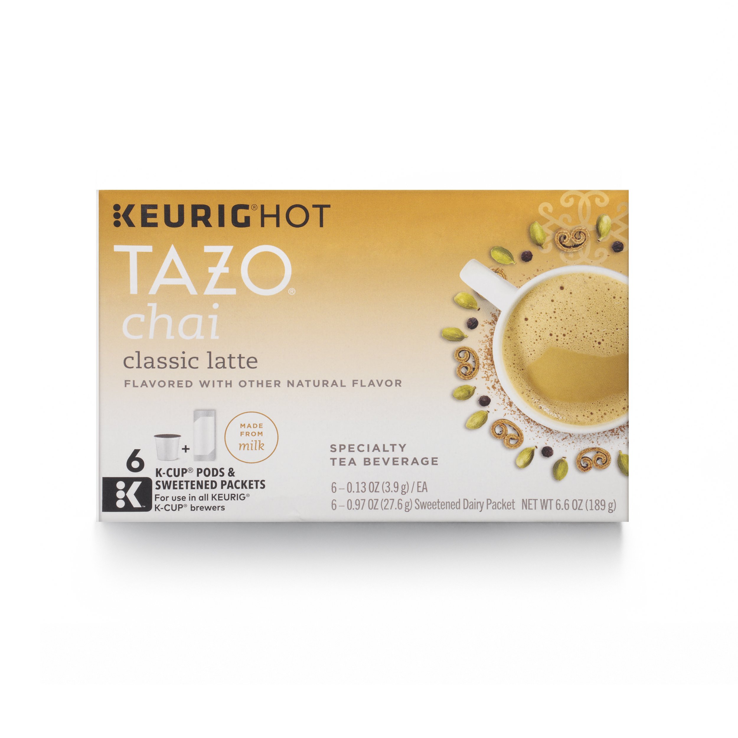 Tazo Chai Classic Latte Tea 6 Keurig KCups + 6 Froth