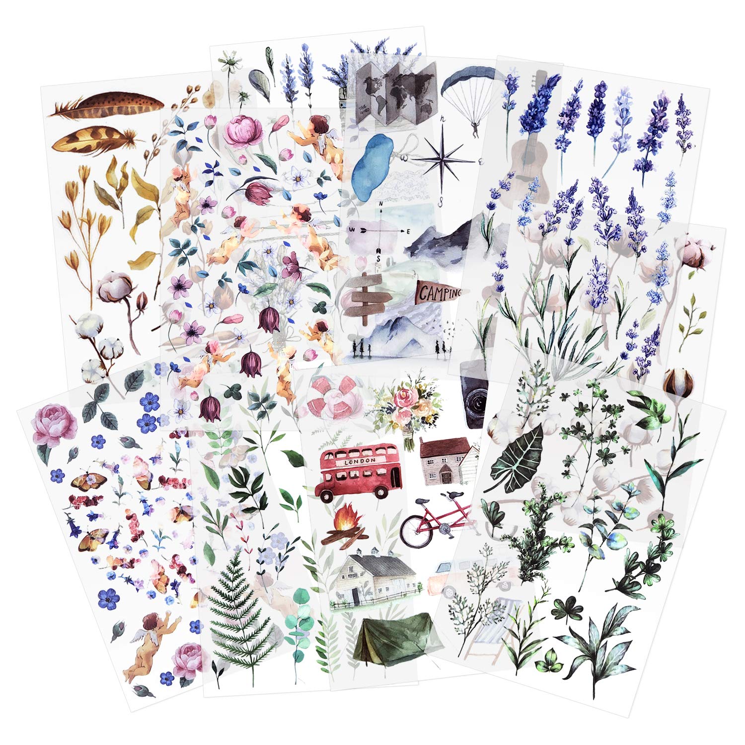 Mayplous Rub-On Transfer Stickers - 10 Sheets Flower & Plant Design Decals for Scrapbooking, Planners, Card Making | Easy-Apply Crafts Embellishments(Eden)