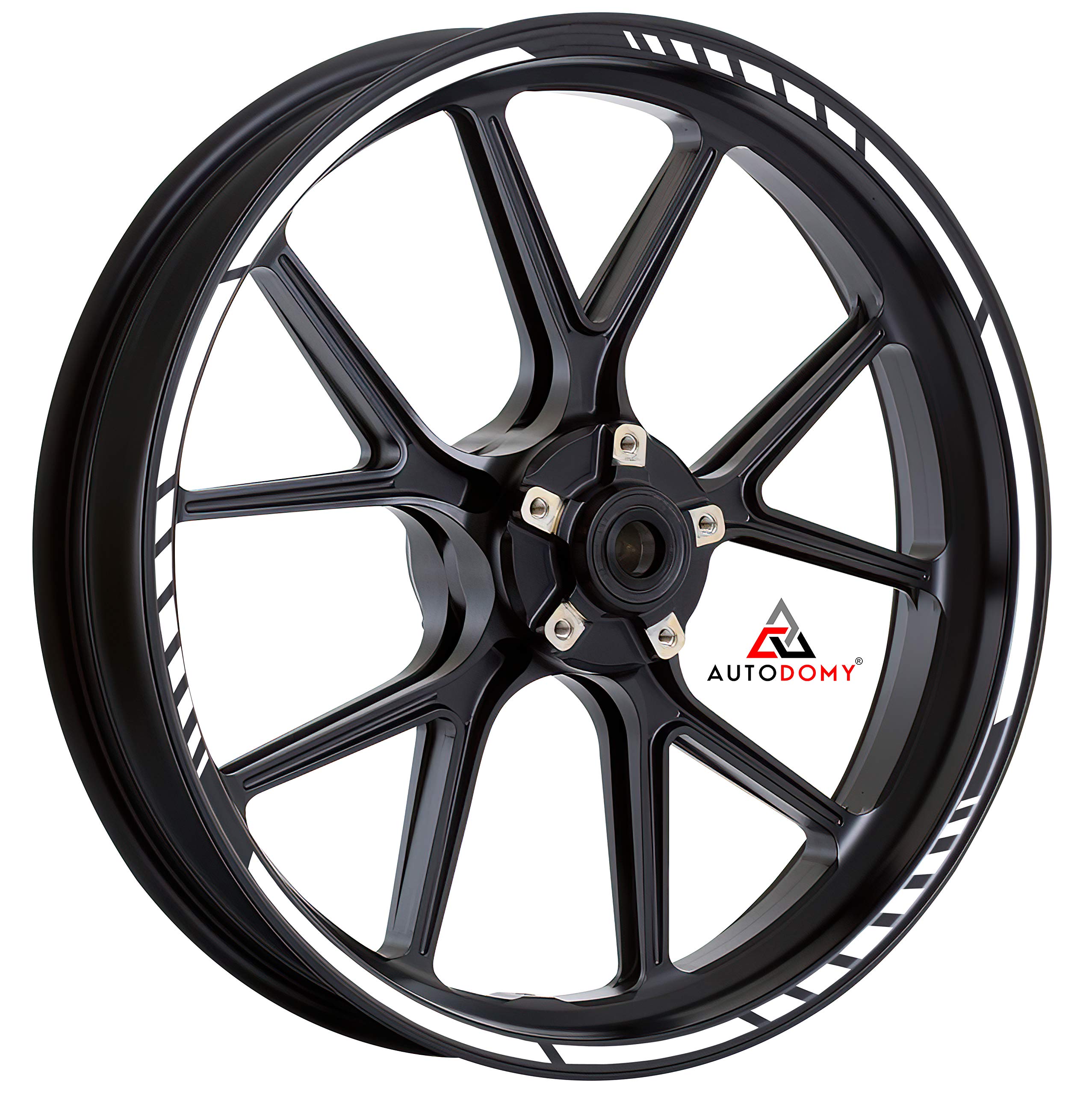 Autodomy Pack 6 Units Wheel Rim Stickers Desing Sport | Complete set for 2 Motorcycle Wheel Stripes 15" to 19" Resistant Rain and UV | Motorbike Stickers White