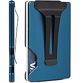 RARITIK Minimalist Carbon Fiber Wallet for Men, Money Clip Cash Strap Wallet, RFID Blocking Metal Wallet Aluminum Card Holder,Front Pocket Wallet(Matte Blue)