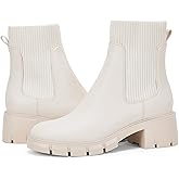 Ruanyu Womens Platform Ankle Boots Elastic Chunky Block Heel Chelsea Booties Lug Sole Non-Slip Combat Shoes