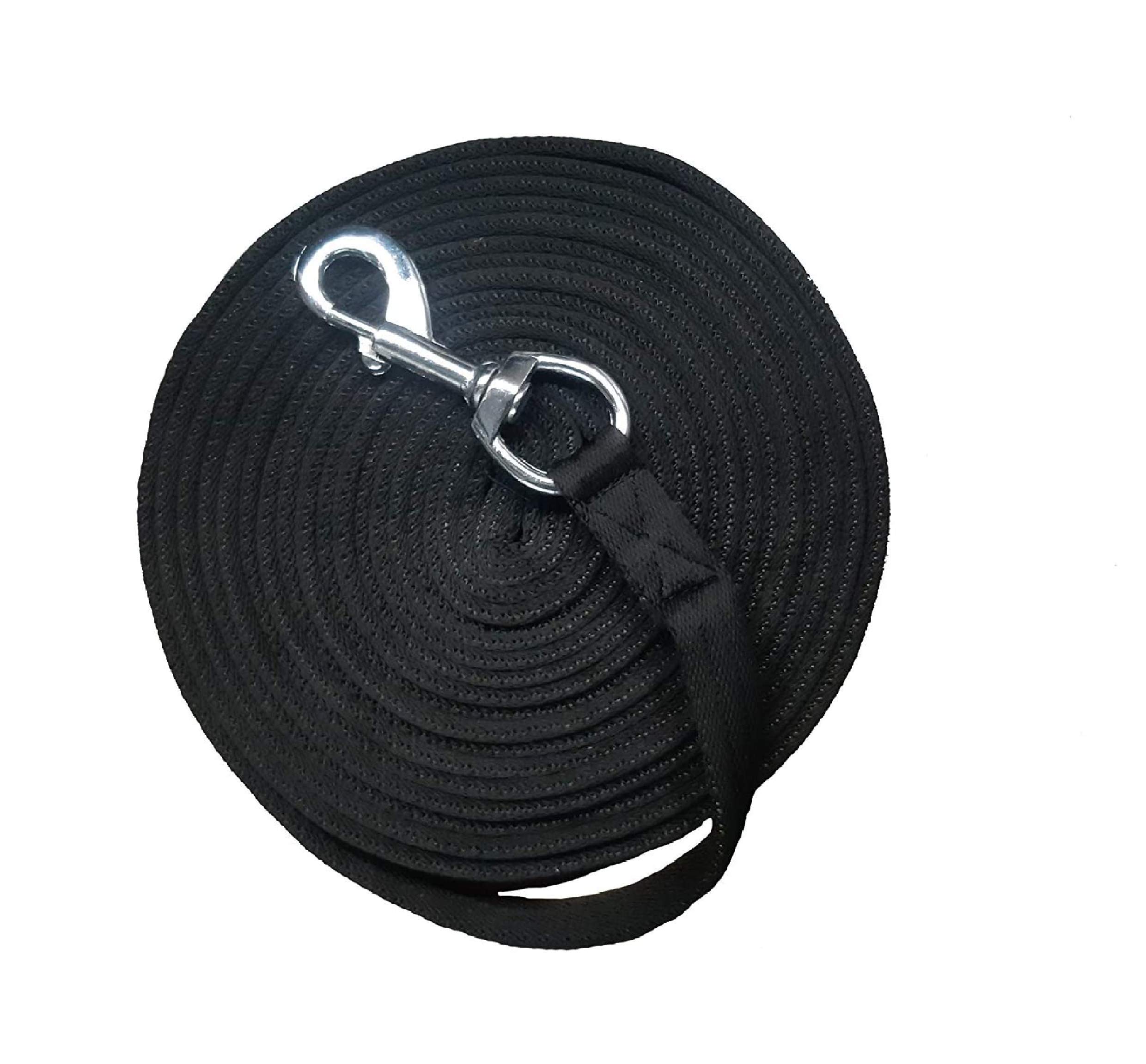 Avon Equine Nylon Dog and Horse Lunging Reins 1 inch Wide Soft Training Leash Aid Lung Line Lunging Rope (Black, 8 Mtr)