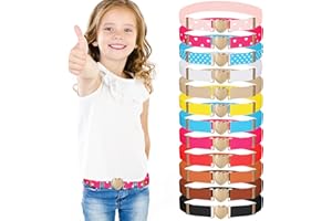 JEYIOUR 12 Pieces Girl Belts Heart Waist Belt Adjustable Elastic Stretch Buckle Uniform Belt for Teen Kids Dresses Jeans, 12 Styles (Size 17-32 Inch)