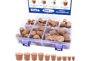 100Pack 10 Sizes Cork Stoppers,Small Corks Plugs for Bottles, Replacement Tapered Wooden Wine Stoppers for Apothecary Jar Sma