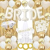 Vlipoeasn 39PCS Bachelorette Party Decorations Kit, Sand White Bride to Be Party Decorations, Bride to Be Sash & Veil, Tattoo Sticker, Foil Curtains, Balloons, Bridal Shower Party Supplies