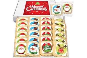 OMCOOKIE Christmas Cookies Stocking Stuffers for Kids Party Favors | Holiday Gourmet Corporate Food Gift INDIVIDUALLY WRAPPED Bulk | 24 Decorated Sugar Cookies