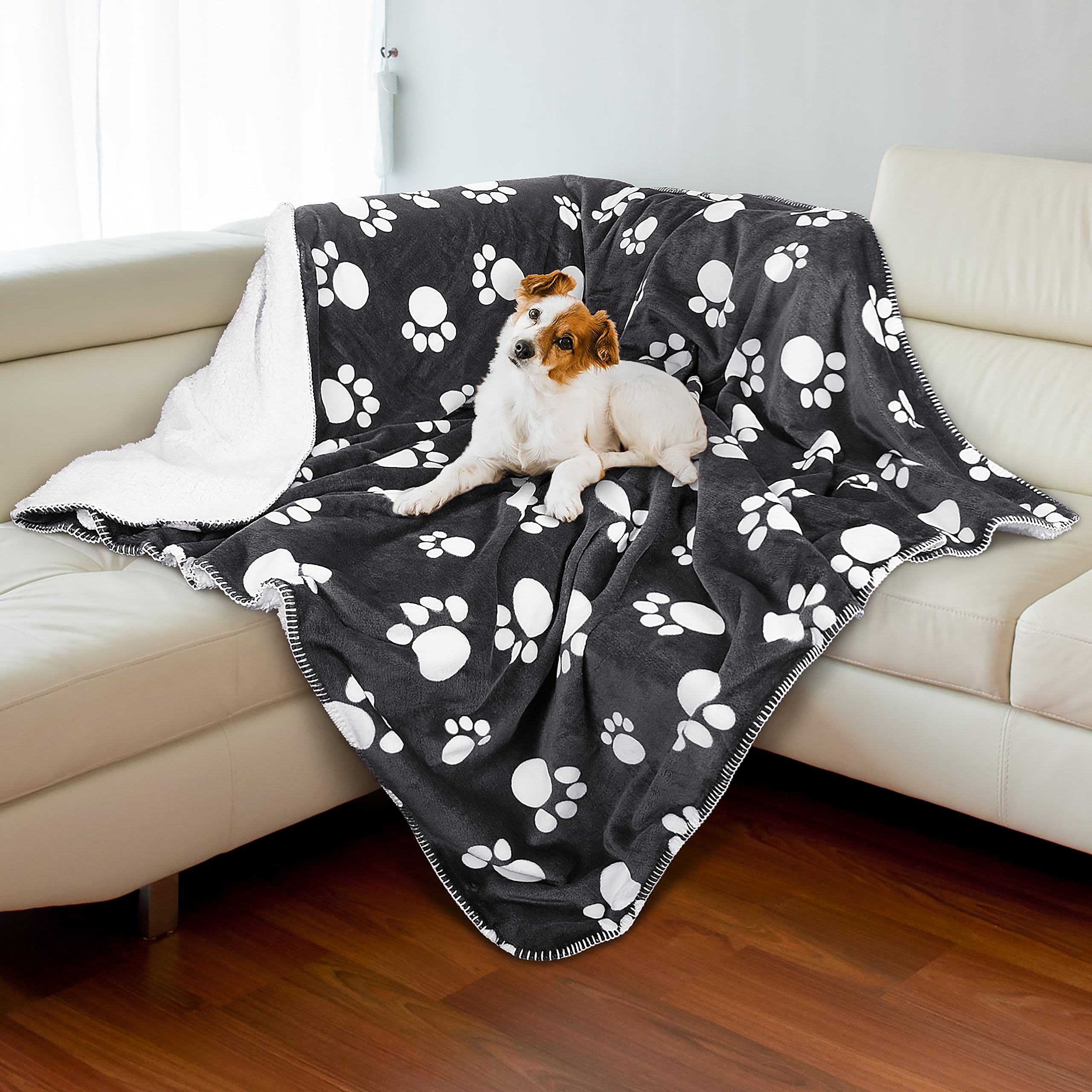Kritter Planet Waterproof Dog Blanket, Fleece Pet Blanket for Puppy and Cats, Washable Reversible Sofa Couch Bed Furniture Protector Cover, 150 x 130 cm, Paw Print