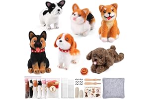 Mayboos 6 Pcs Needle Felting Kit, Animal Needle Felting Beginner Kits Wool Felt Needle Felting Tools with Instruction for DIY Craft Animal Home Decoration (Cute Dog)