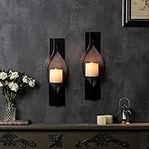 Wall Candle Sconces Set of 2, Decorative Metal Candle Holder for Living Room, Farmhouse, Fireplace (Matte Black)