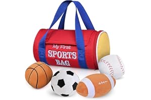 KMUYSL Baby Toys 0-12 Months, My First Sports Bag Plush Toy - 4 Sensory Balls Soft Toys with Crinkle, Rattles for 0-3-6-9-12 Month Newborn Infant, 1st Birthday for Babies Boys Girls Age 1