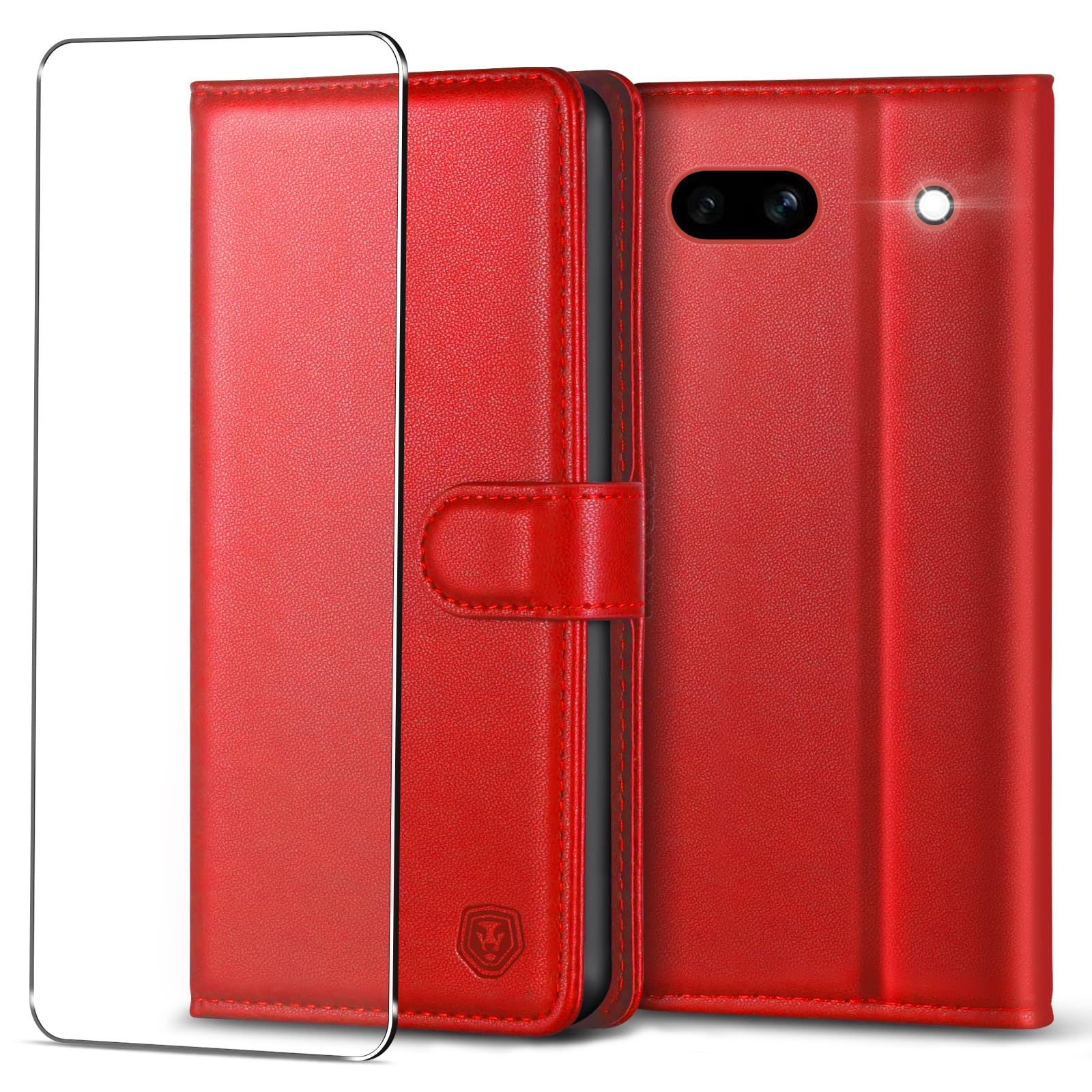 Kuafcase for Google Pixel 7a Case with 1 Screen Protector, 4 Card Slots Magnetic Closure Kickstand Shockproof Phone Case for Google Pixel 7a - Red