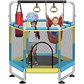 Trampoline for Kids, 60" Toddler Trampoline Indoor Outdoor, 440lbs KidsTrampoline with Enclosure Net, Upgraded Ring Legs with Adjustable Gymnastics Bar, Gifts for Ages 1-8 Boys&Girls