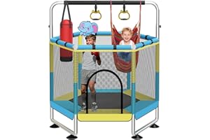 YOZOIA Trampoline for Kids, 60" Toddler Trampoline Indoor Outdoor, 440lbs KidsTrampoline with Enclosure Net, Upgraded Ring Legs with Adjustable Gymnastics Bar, Gifts for Ages 1-8 Boys&Girls