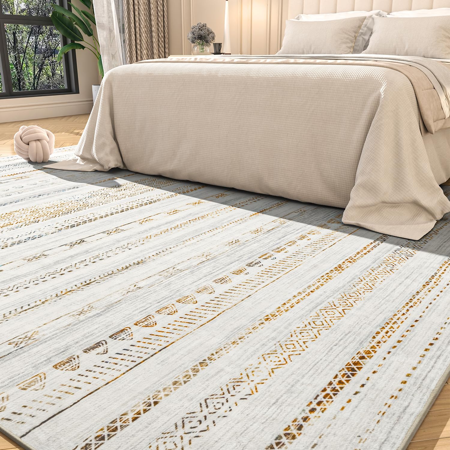 5x7 Area Rugs for Living Room Machine Washable Rug Distressed Indoor Carpet Neutral Moroccan Boho Rug Ultra Soft Area Rug for Bedroom Dining Room Playroom Office, Multi-Color