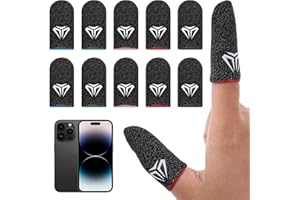 Heclia 10 Packs Mobile Gaming Finger Sleeve E-Sports Light Model Gaming Finger Sleeves for Phone Touchscreen Silver Fiber Anti Sweat Thumb Sleeve Thin Breathable Smooth Game Controller Fingers Cover