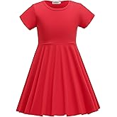 TriKalor Girls Dresses Short Sleeve Solid Color Skater Casual Twirly Dress with Pockets