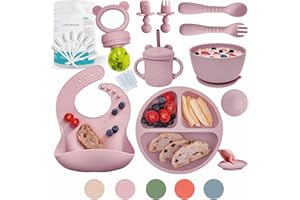 Remonda Baby Led Weaning Supplies | Silicone Baby Feeding Set Includes Suction Bowls and Plates, Baby Utensils Spoons and Forks,Cup for Toddler | Babies Eating Dishes Set 6-12 Months（Pink）