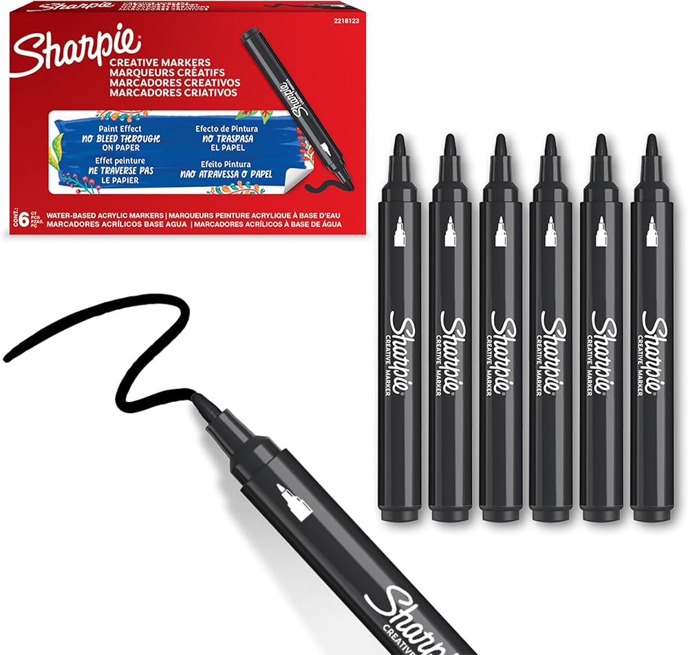 Sharpie Creative Marker Acrylic Paint Pens Black 6 Count Bullet Tip