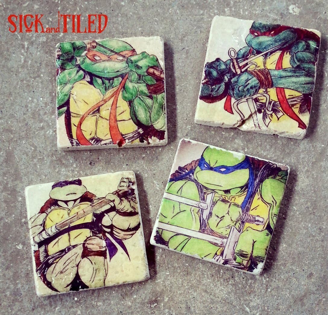 Ninja Turtle Coasters Set of 4 TMNT Original Artwork on Tumble Chiaro Tiles