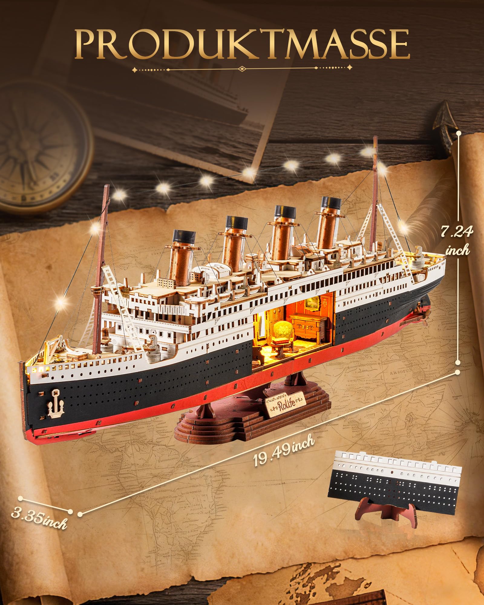 Rolife 3D-Holzpuzzle Titanic Schiffsmodell - 433-teiliges Steckbaustein Bausatz 6 Stunden Montagezeit, Sammler Wohnkultur Deko, Erwachsene, Bastler und Geschichtsinteressierte 4