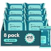 goodwipes Flushable Wipes - Shea-Coco, 418 Wipes (8 Pack + 1 Travel Pack) | Septic Safe, Extra Large, Adult Wet Wipes, Bathroom Essentials, Women and Men