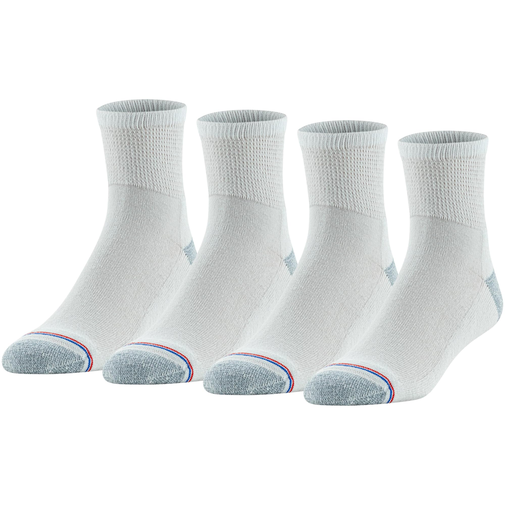 MediPeds Women's Diabetic Quarter Socks with Nanoglide, 4 Pack Casual, White with Pink, 3-8 (Pack of 4)