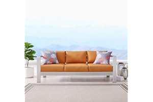 Modway Shore Aluminum Metal Outdoor Patio Sofa With Silver Orange All-Weather Cushions
