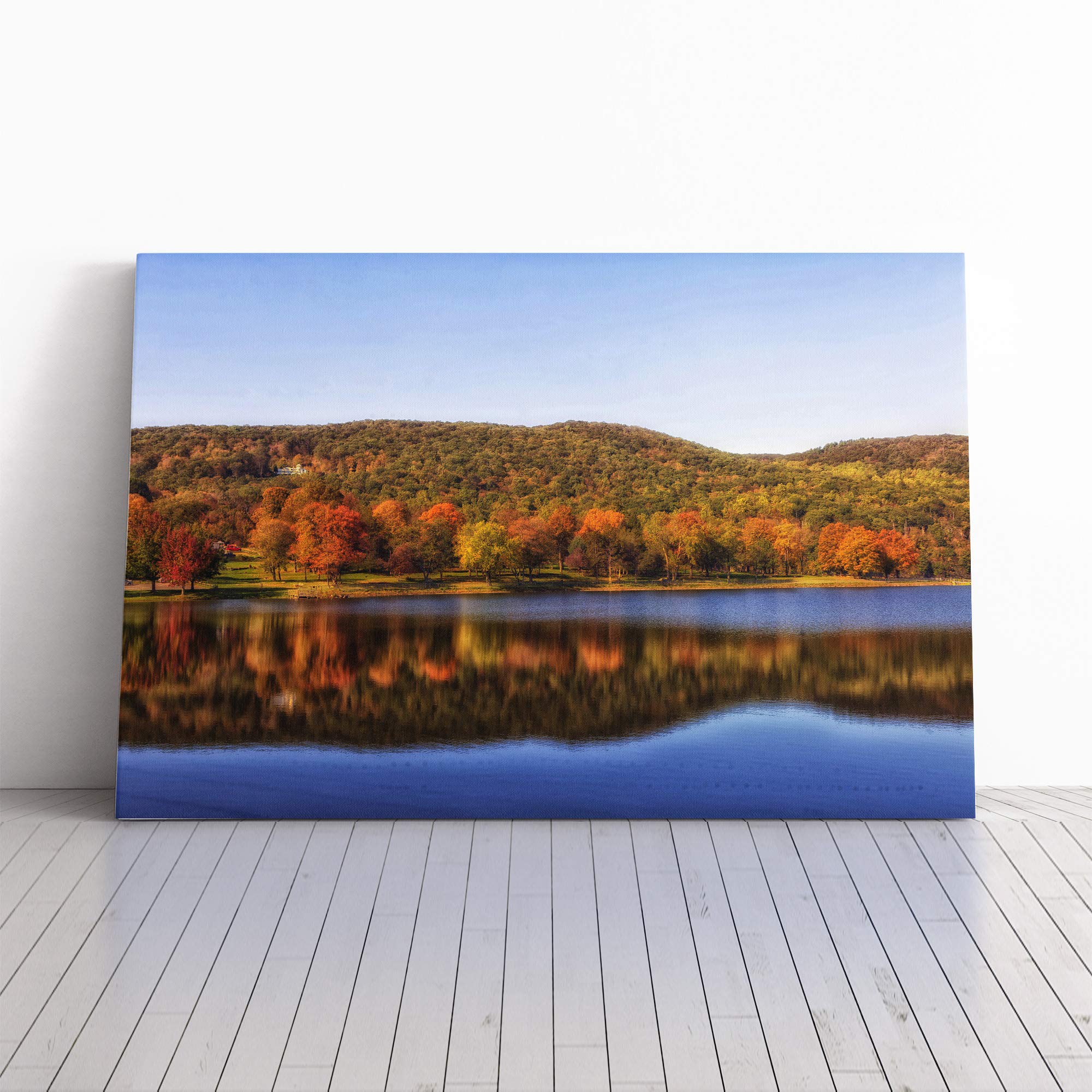 Landscape Squantz Pond Connecticut Forest Canvas Print | Gallery Wrapped 30mm Frame Wall Art | 20x14 inches | Ready to Hang | Modern Landscape Picture | Living Room Bedroom Lounge Office