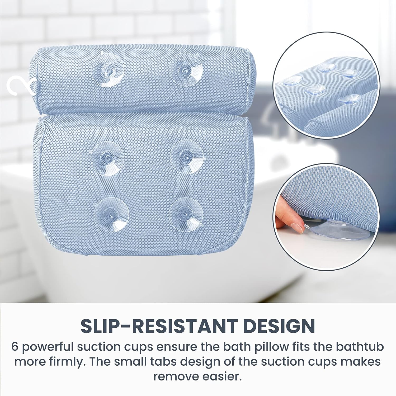 LuxStep Bath Pillow Bathtub Pillow With 6 Non-Slip Suction Cups for Head, Neck and Back Support, 15x14 Inch, Extra Thick and Soft Air Mesh Spa Pillow for Bath - Fits All Bathtub, Blue : Beauty
