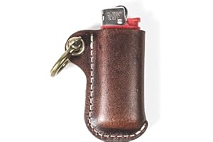 HUMWE Leather Lighter Case Holder for BIC Mini/Standard Size Lighters Sleeve Cover Genuine Leather Case Pouch with Metal Horseshoe Shackles for Keychain Pendant
