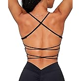 Danysu Womens Backless Halter Crop Top Padded Sports Bras Light Support Strappy Sexy Workout Tank