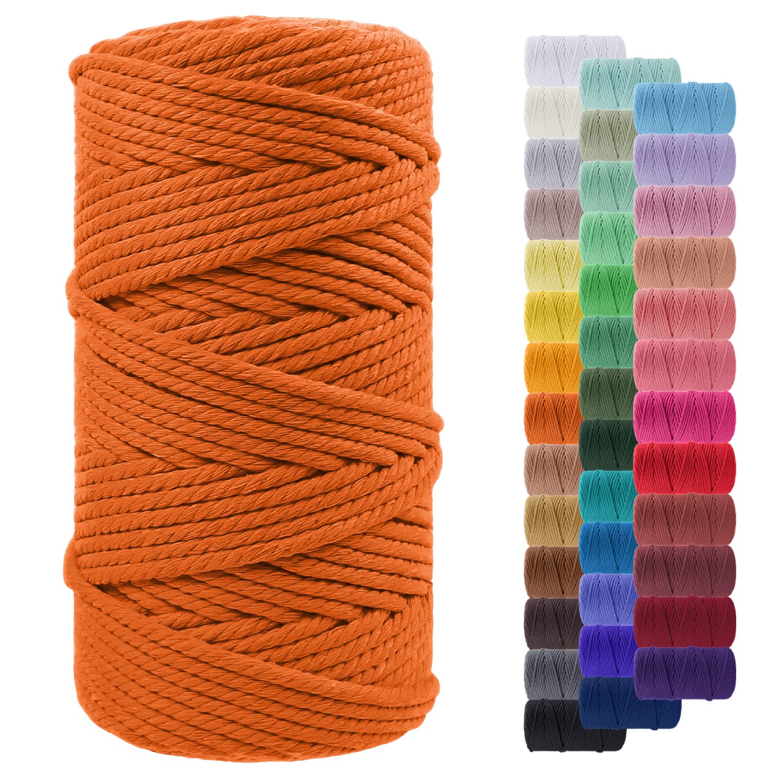 LEREATI Macrame Cord 5mm x 100m, Thick Macrame Rope Yarn Natural Cotton Cord, 4 Strand Twisted Colored Macrame String for Wall Hanging Plant Hanger DIY Crafts Boho Decor (Orange)