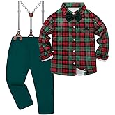 DISAUR Boys Dress Clothes Wedding Ring Bearer Outfit Boy Formal Suits Dress Shirt with Bow Tie +Suspender Pants Set