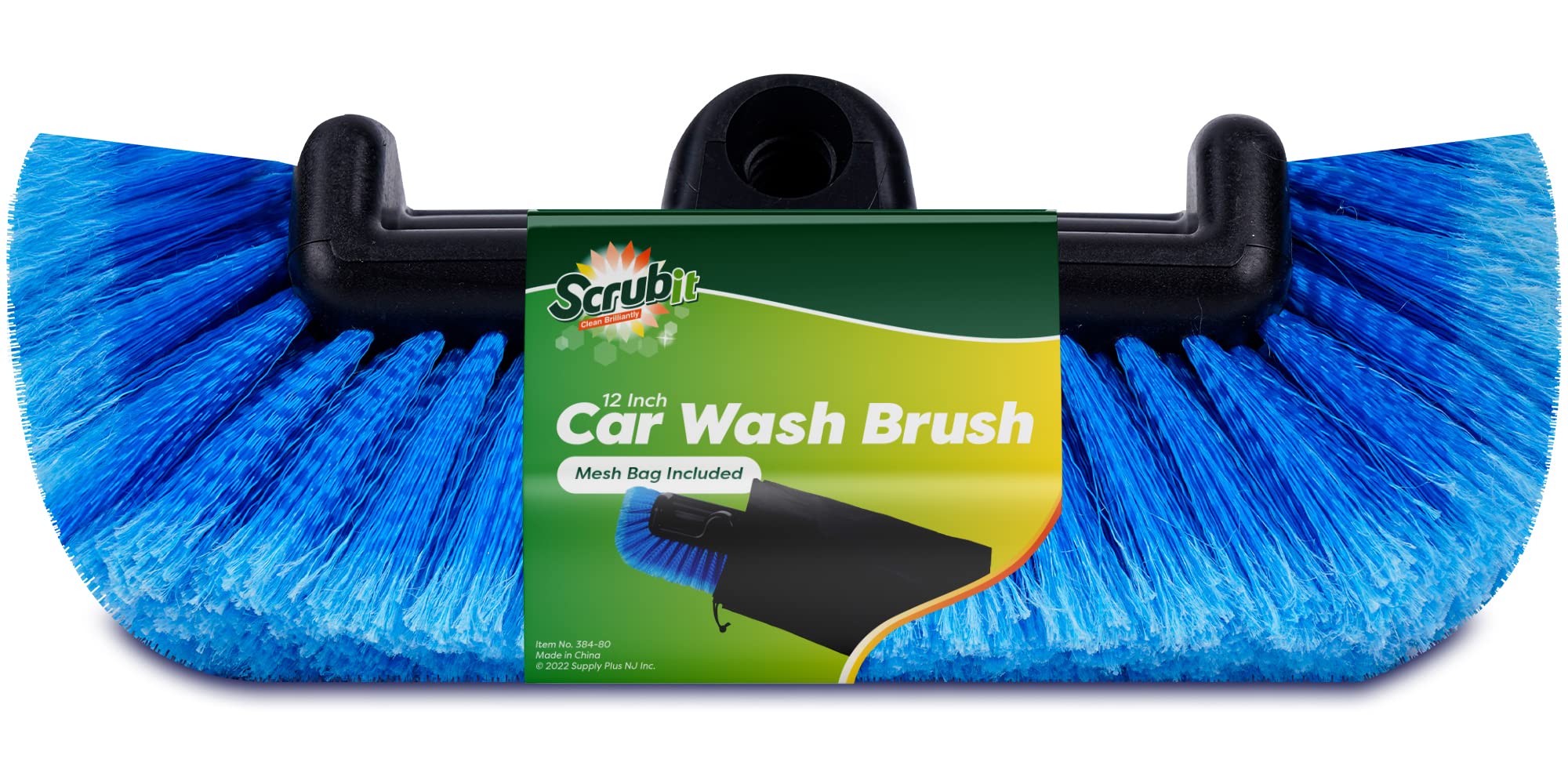 Photo 1 of SCRUBIT 12" Car Wash Brush with Soft Bristles for Car Truck Boat Deck & House Cleaning, Exterior Washing Brush Connects with Pole & Hose Storage Bag Included (Blue)