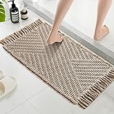 H.VERSAILTEX Waffle Bath Mat Super Absorbent Boho Bath Mat Non Slip Bath Rugs for Bathroom Floor Machine Washable Dry Fast Bathroom Rugs with Handmade Tassels, 17" x 24", Irish Cream