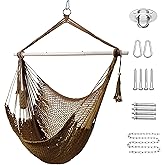 Lazy Daze Hammocks Chair Caribbean Hanging Rope Swing Chair, 40" Removable Steel Spreader Bar with Anti-Slip Rings, Soft-Spun Cotton Rope for Indoor/Outdoor Backyard & Living Room, Max 500 LBS, Tan