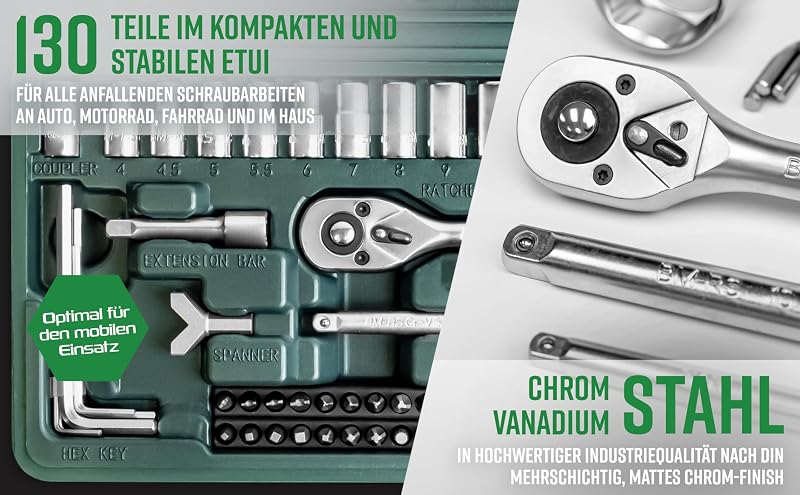 Estojo mannesmann m29166 com 130 peças com conjunto de soquetes e pontas de chave de fenda