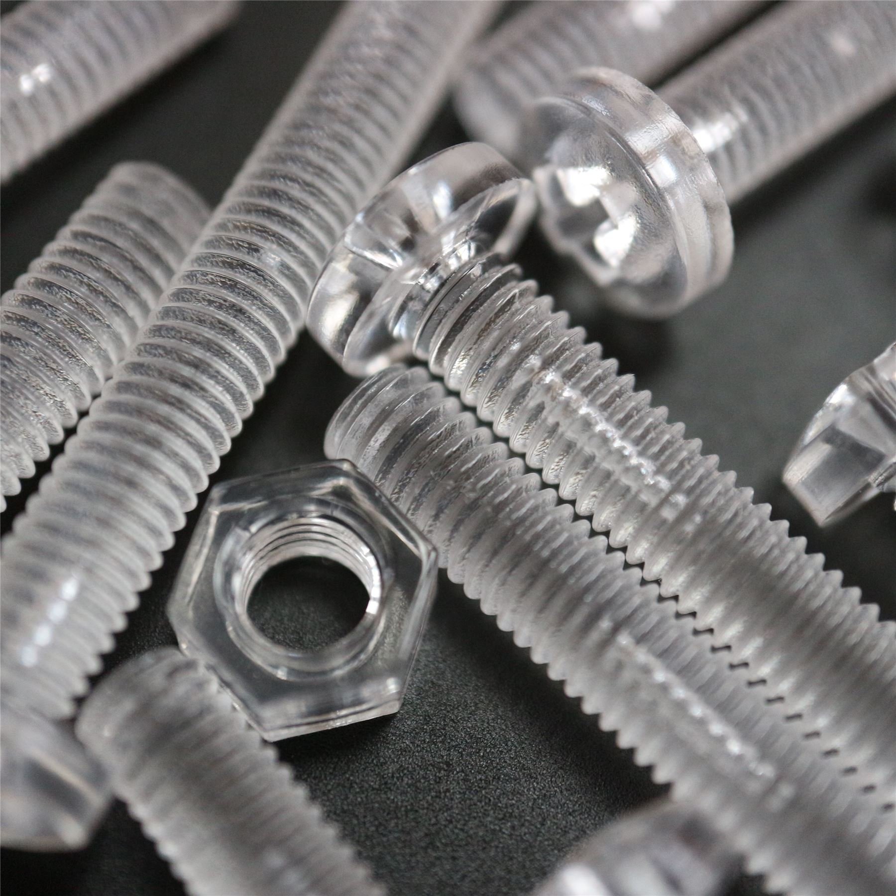 Pack of 60 Transparent Clear Plastic, Pan Head, M5 x 40mm Nuts & Bolts, Washers -Acrylic Plastic Screws