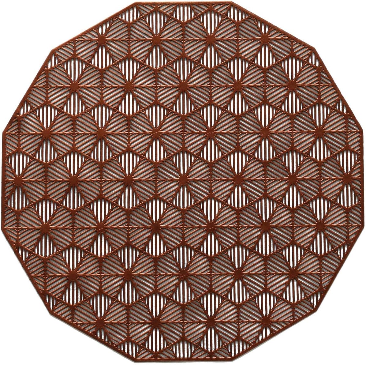 Wintop 15" Round Vinyl Metallic Placemats Hollow Out Design, Set of 6, Polygonal Functional Mat for Dining Table Durable Non-Slip, Dodecagonal Copper
