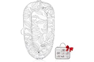 JOCUTE Baby Lounger - Baby Lounger for Newborn, Breathable & Soft Baby Nest Cover Co Sleeper for Baby 0-24 Months, Babies Essentials Gifts, Portable Infant Lounger-White Leaves